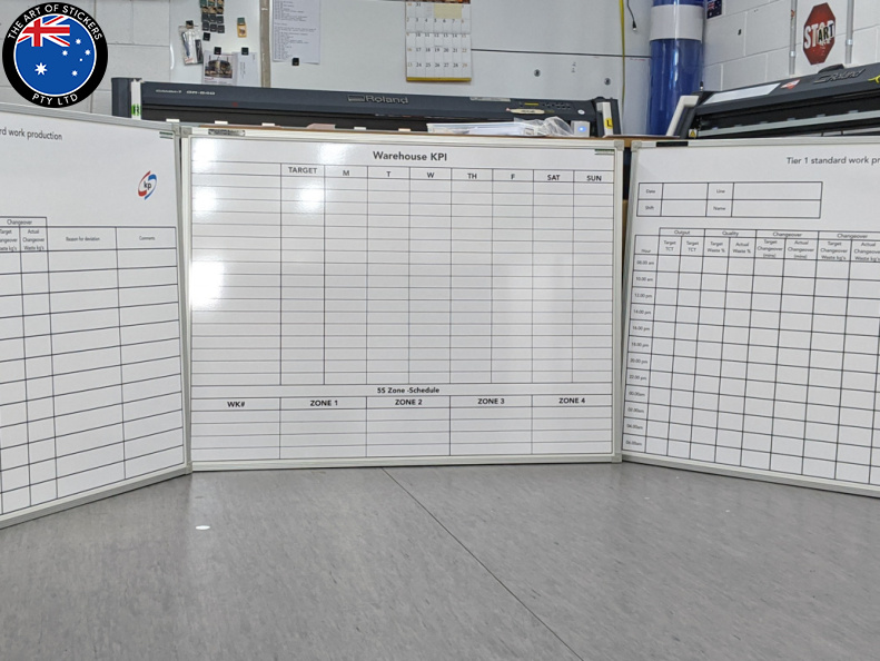 Custom Printed Dry Erase Laminated Tier 1 Standard Work Production Warehouse KPI Business Whiteboards