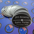 Bulk Custom Printed Contour Cut Die-Cut JJKS Brewing Silver Metallic Vinyl Business Stickers
