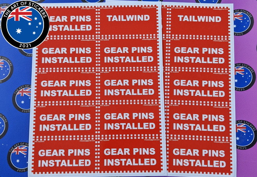 Custom Printed Contour Cut Die-Cut Gear Pins Installed Tailwind Vinyl Business Sticker Sheets