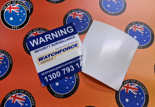 Custom Reverse Printed Contour Cut Die-Cut Watchforce Security Warning Vinyl Business Sticker
