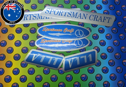 Custom Printed Contour Cut Die-Cut Sportsman Craft Silver Metallic Vinyl Business Stickers