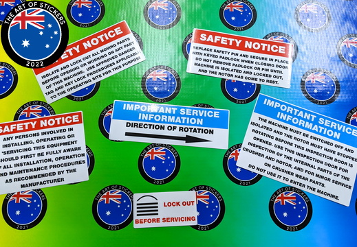 Custom Printed Contour Cut Die-Cut Safety Notice and information Vinyl Business Stickers
