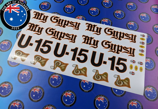 Custom Printed Contour Cut My Gypsy Vinyl Business Sticker Set