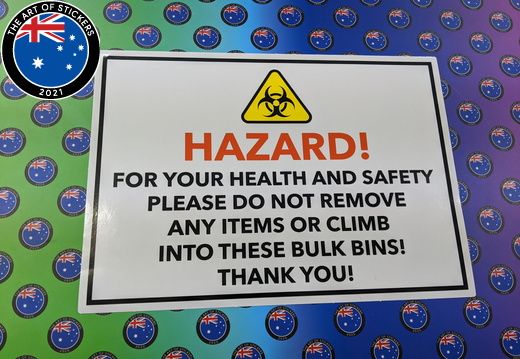 Custom Printed Contour Cut Die-Cut Hazard Health and Safety Vinyl Business Sticker