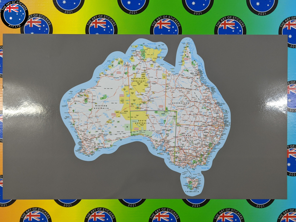 Catalogue Printed Hand Cut Australia Map with Custom Background Colour Vinyl Sticker Decal