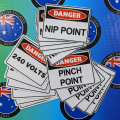 Catalogue Printed Contour Cut Die-Cut 240 Volts Nip Pinch Point Vinyl Business Safety Signage Stickers