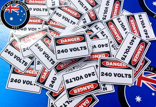 Bulk Catalogue Printed Contour Cut Die-Cut 240 Volts Vinyl Business Safety Signage Stickers