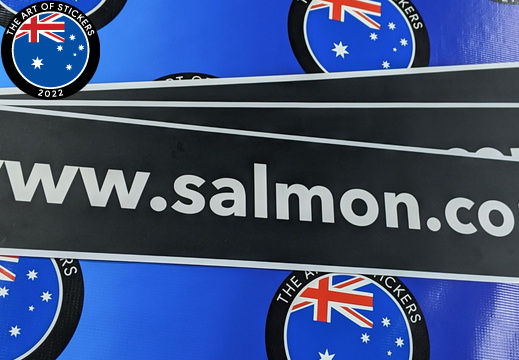 Custom Printed Contour Cut Salmon Web Address Vinyl Business Stickers