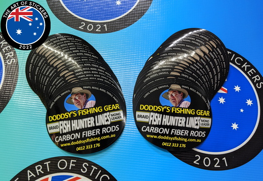 Bulk Custom Printed Contour Cut Die-Cut Doddsy's Fishing Gear Carbon Fibre Rods Vinyl Business Stickers
