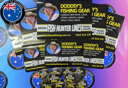 Bulk Custom Printed Contour Cut Die-Cut Doddsy's Fishing Gear Vinyl Business Stickers