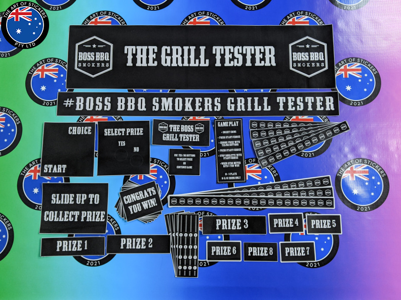 Bulk Custom Printed Contour Cut Die-Cut Boss BBQ Smokers Grill Tester Game Machine Vinyl Business Sticker Set