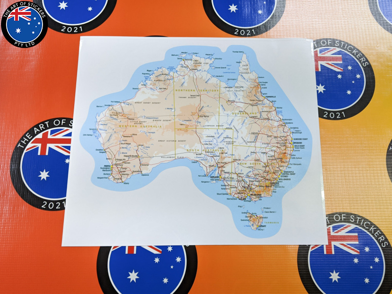 Catalogue Printed Contour Cut Australia Map Vinyl Stickers