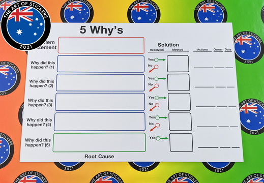 Custom Printed Dry-Erase Laminated 5 Why's Problem Solving Whiteboard Sticker