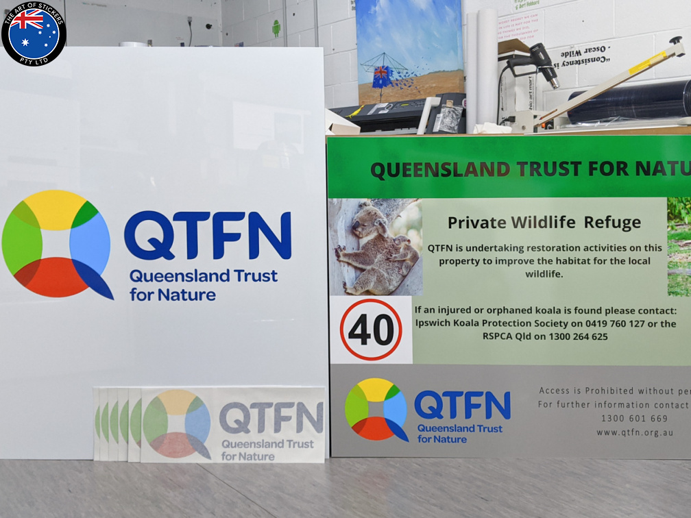 Custom Printed Contour Cut Queensland Trust for Nature Vinyl Stickers and ACM Business Signage