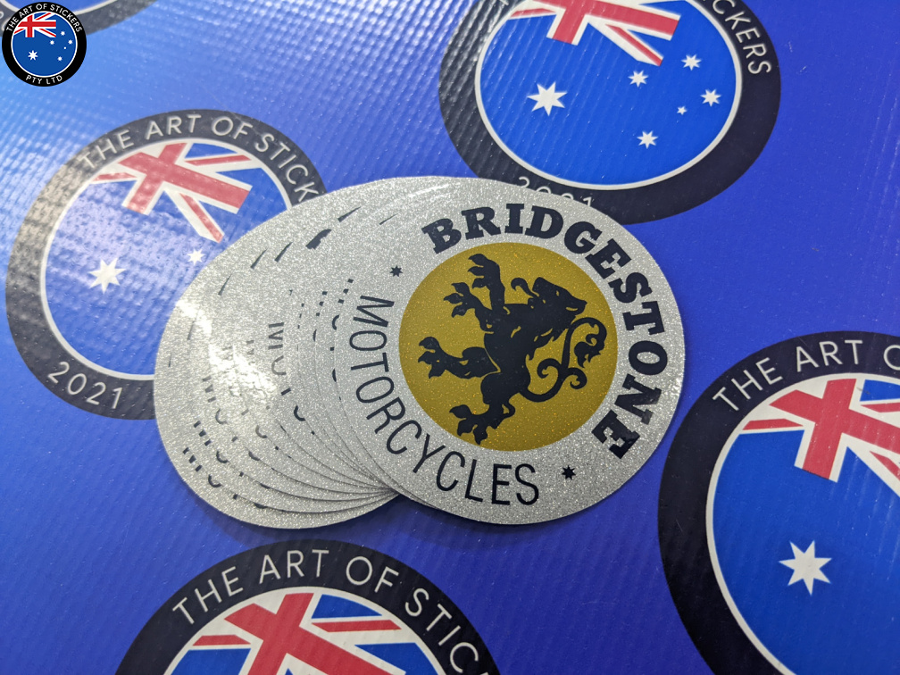 Bulk Custom Printed Contour Cut Die-Cut Bridgestone Motorcycles Ultra Metallic Silver Vinyl Business Logo Stickers
