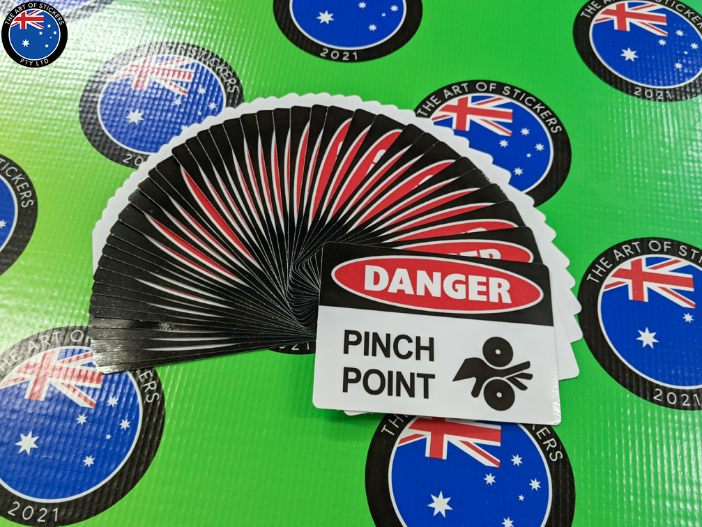 Bulk Custom Printed Contour Cut Die-Cut Danger Pinch Point Vinyl Business Safety Signage Stickers