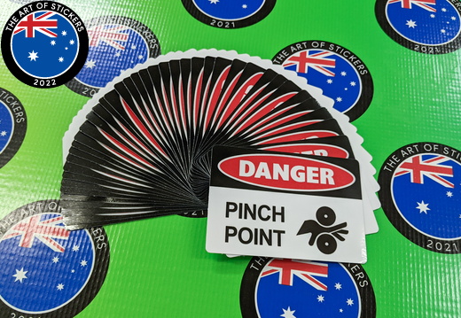 Bulk Custom Printed Contour Cut Die-Cut Danger Pinch Point Vinyl Business Safety Signage Stickers