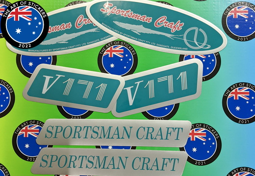 Custom Printed Contour Cut Die-Cut Sportsman Craft Silver Metallic Vinyl Business Sticker Decal Set