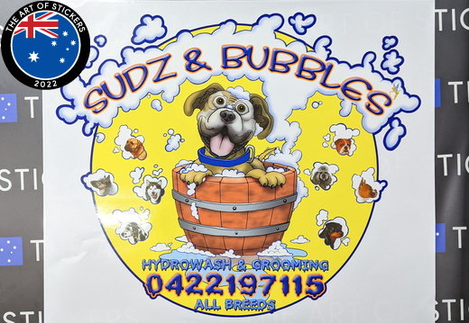Custom Printed Contour Cut Sudz and Bubbles Vinyl Business Logo Decal Sticker