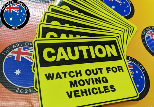 Catalogue Printed Contour Cut Die-Cut Caution Moving Vehicles Vinyl Business Safety Signage Stickers