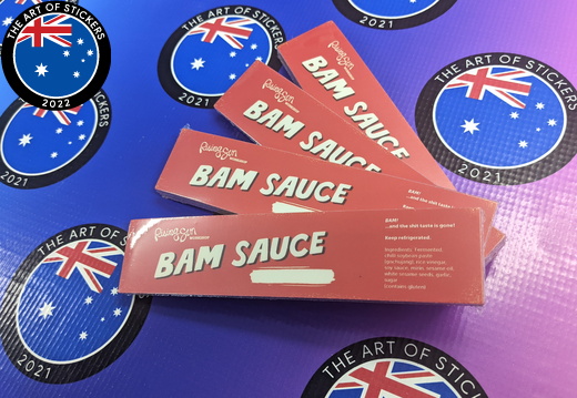 Bulk Custom Printed Contour Cut Die-Cut Rising Sun Bam Sauce Vinyl Business Merchandise Label Stickers