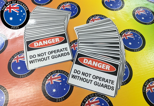 Bulk Catalogue Printed Contour Cut Die-Cut Danger Do Not Operate Without Guards Vinyl Business Safety Signage Stickers