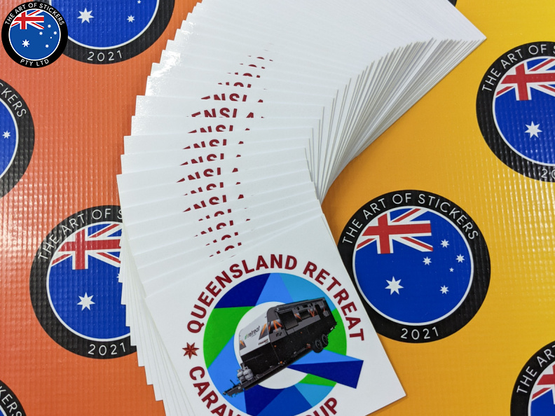 Bulk Custom Printed Contour Cut Die-Cut Queensland Retreat Caravan Group Vinyl Business Logo Stickers