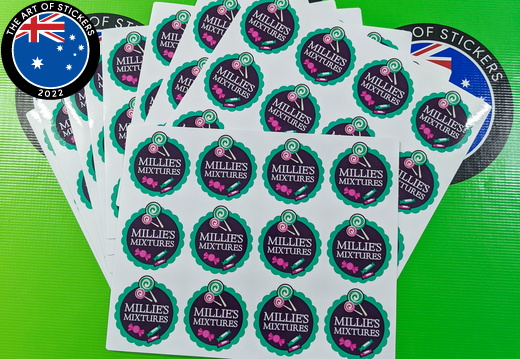 Bulk Custom Printed Contour Cut Die-Cut Millie's Mixtures Vinyl Business Logo Sticker Sheets