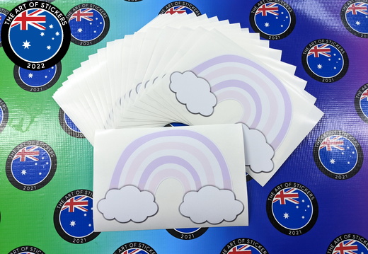 Bulk Custom Printed Contour Cut Die-Cut Pastel Rainbow with Clouds Vinyl Stickers