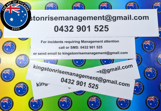 Custom Printed Contour Cut Kingston Rise Management Vinyl Business Contact Signage Stickers