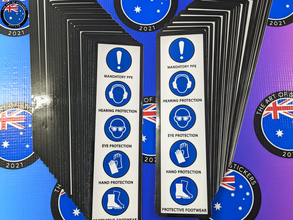 Bulk Custom Printed Contour Cut Die-Cut Mandatory PPE Vinyl Business Safety Signage Stickers