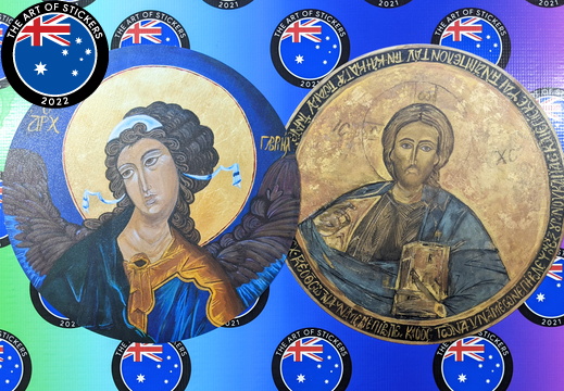Custom Printed Contour Cut Die-Cut Byzantine Jesus and Guardian Angel Paintings Vinyl Stickers