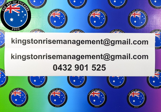 Custom Printed Contour Cut Kingston Rise Management Vinyl Business Contact Information Stickers