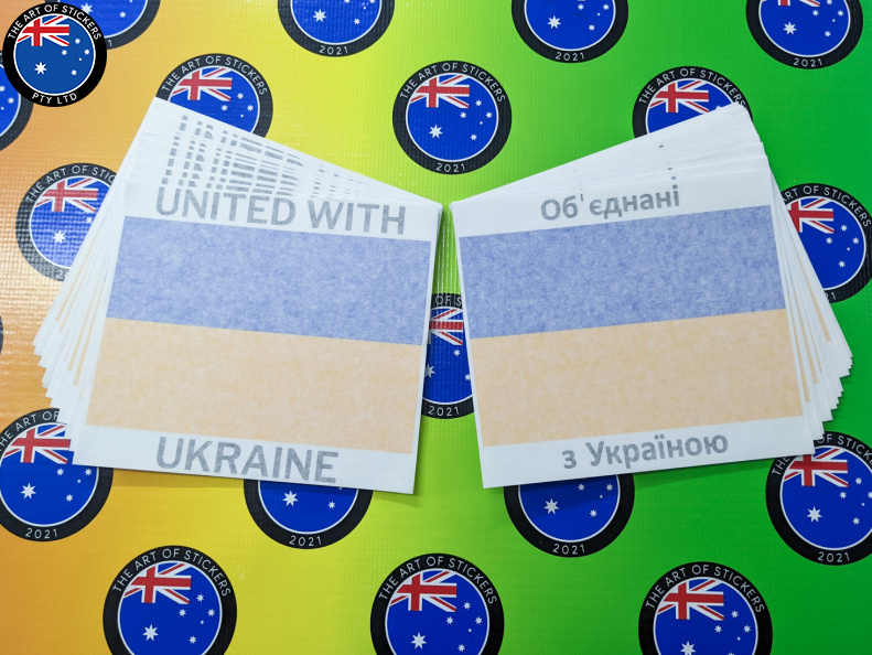 Custom Printed Contour Cut Thales United with Ukraine Flag Vinyl Business Stickers