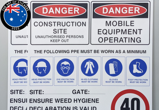 Custom Printed CPB Danger Construction Site Safety Equipment and Speed Sign Corflute Business Signage