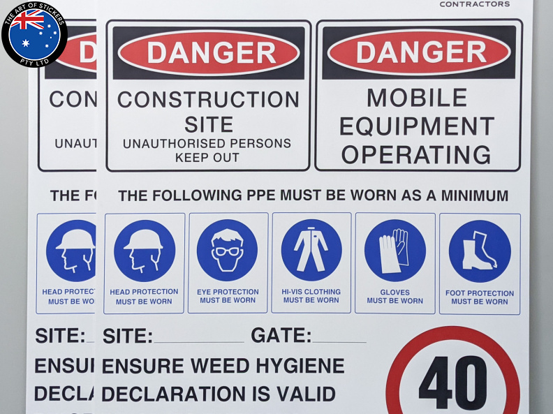 Custom Printed CPB Danger Construction Site Safety Equipment and Speed Sign Corflute Business Signage
