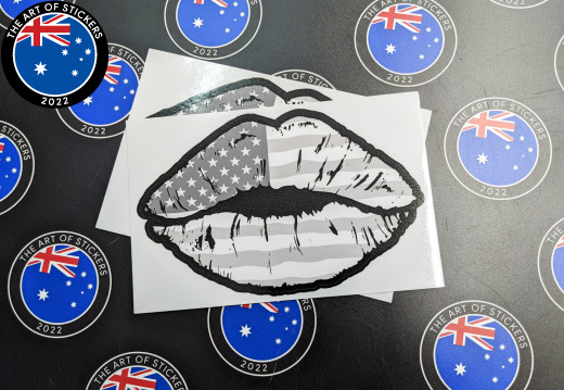 Custom Printed Contour Cut Die-Cut American Flag Lips Vinyl Stickers