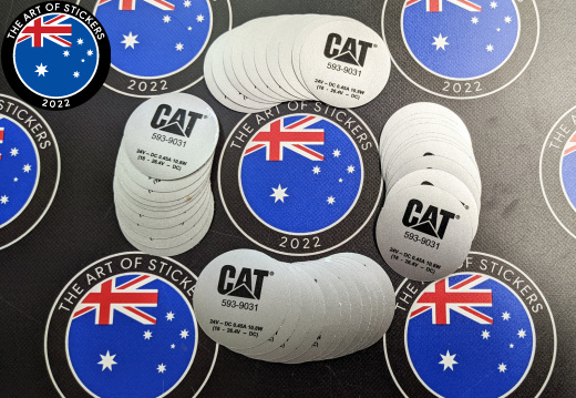 Custom Printed Contour Cut Die-Cut Cat Electrical Information Silver Metallic Vinyl Business Stickers