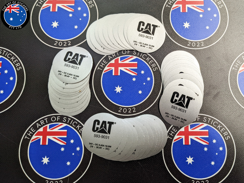 Custom Printed Contour Cut Die-Cut Cat Electrical Information Silver Metallic Vinyl Business Stickers
