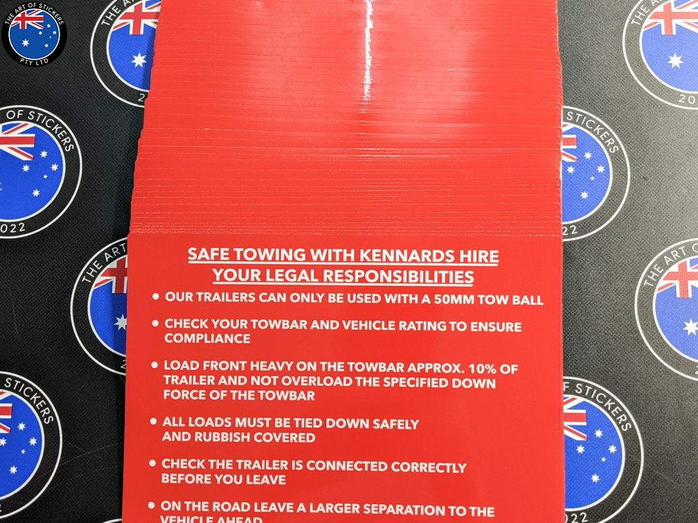 Bulk Custom Printed Contour Cut Die-Cut Kennards Safe Towing Instructions Vinyl Business Stickers