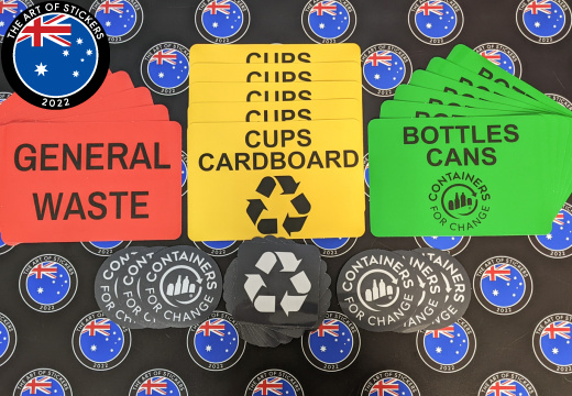 Custom Printed Contour Cut Die-Cut Containers for Change Waste and Recycling Vinyl Business Signage Stickers