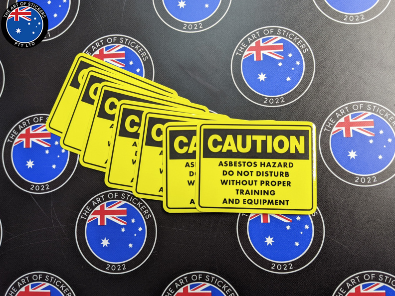 Custom Printed Contour Cut Die-Cut Caution Asbestos Vinyl Business Signage Stickers