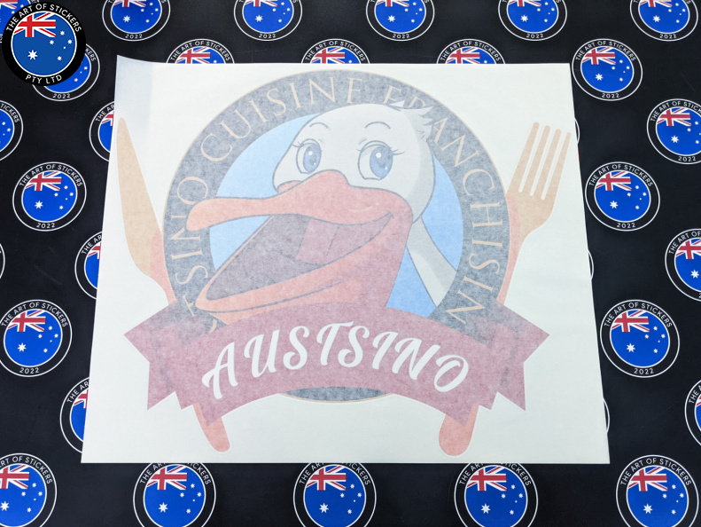 Custom Printed Contour Cut Austsino Cuisine Vinyl Business Logo Stickers