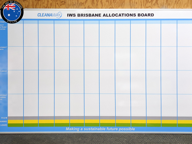 Custom Printed Dry Erase Laminated Cleanaway Brisbane Allocations Business Whiteboard