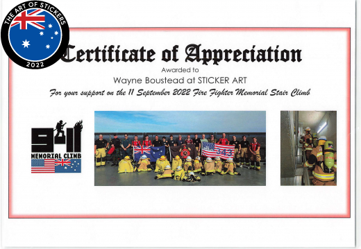 20220928 Certificate of Appreciation Roma Street Fire Station 911 Memorial Climb 2022