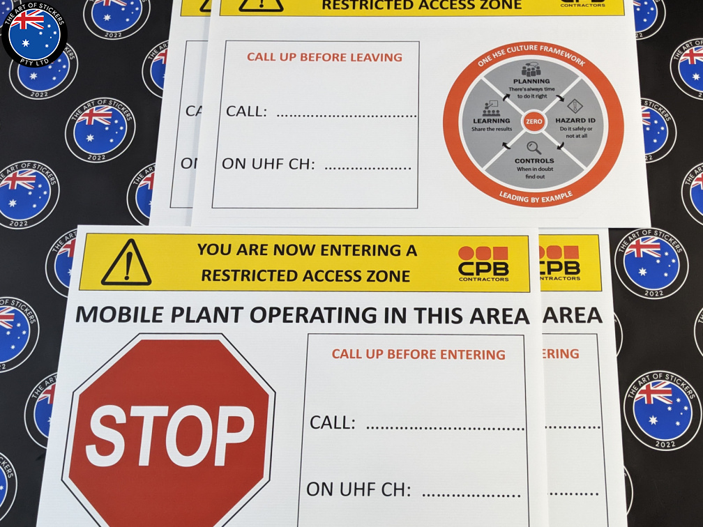 Custom Printed CPB Restricted Zone Corflute Business Signage