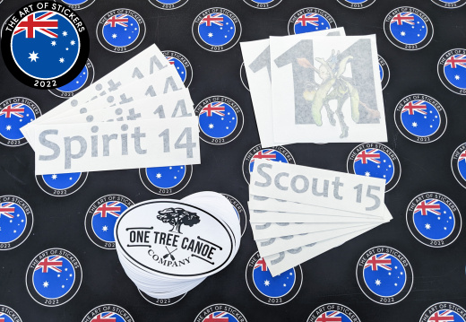 Custom Mixed Order Printed Contour Cut Die-Cut One Tree Canoe Business Logo and Vinyl Cut Lettering Stickers
