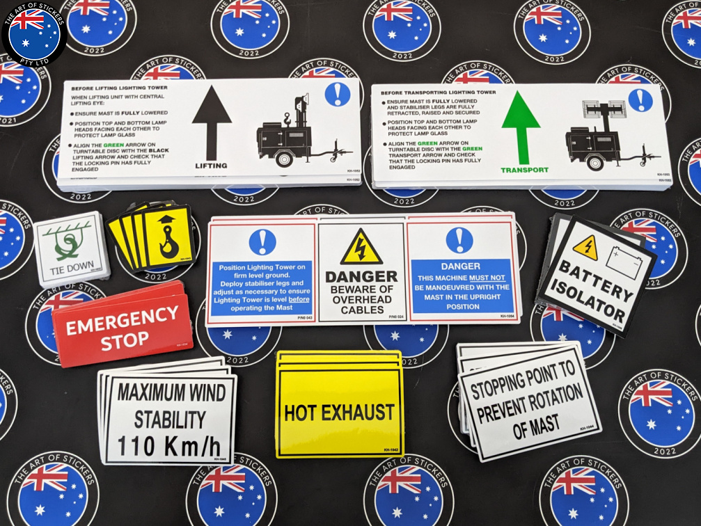 Bulk Custom Printed Contour Cut Die-Cut Lighting Tower Vinyl Business Instruction and Safety Signage Sticker Sets
