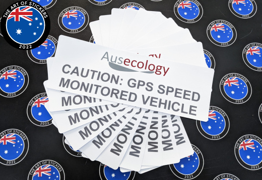 Custom Printed Contour Cut Die-Cut Ausecology GPS Speed Monitored Vehicle Vinyl Business Stickers