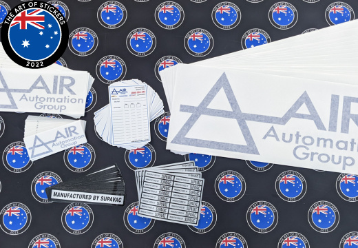 Bulk Custom Printed Contour Cut Die-Cut Air Automation and Supavac Vinyl Business Logo Sheets
